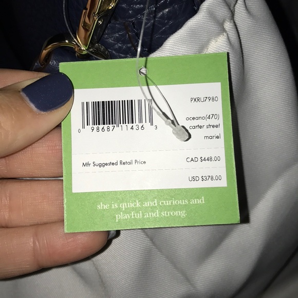 NWT Kate Spade Carter Satchel navy blue pebble leather - Picture 6 of 8